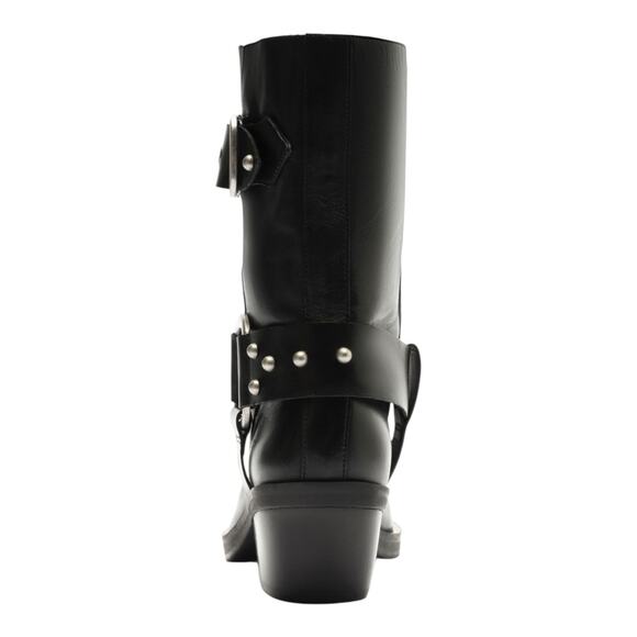 Arezzo Women's Kaia Mid Calf Block Heel Buckled Leather Boots Black Size 8 - Picture 3 of 5